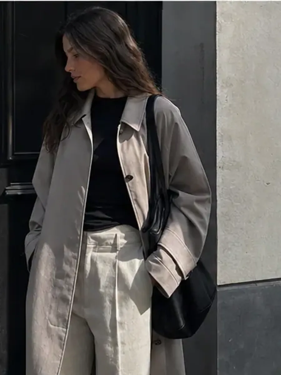 Model wearing a charcoal studio overshirt