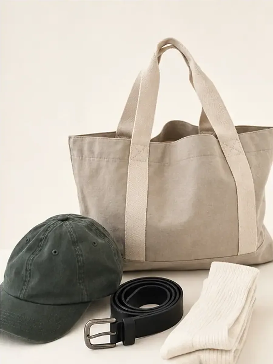 Canvas tote and minimal clothing accessories